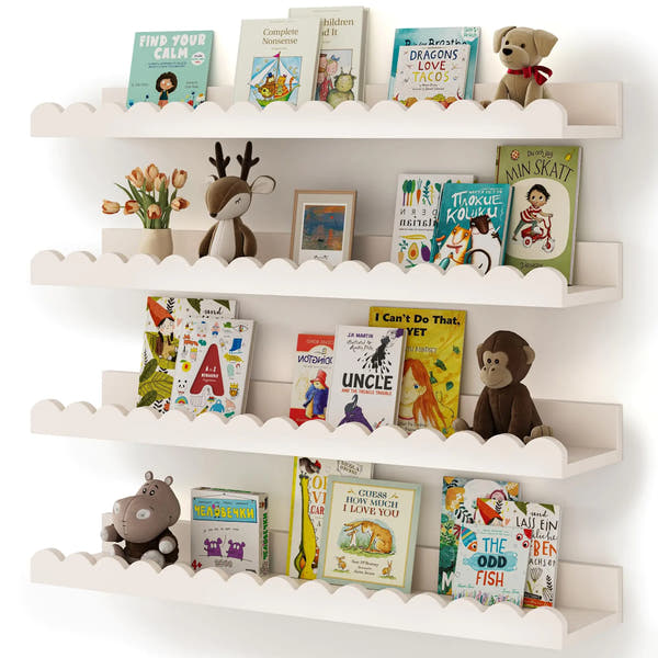Nursery White Floating Bookshelves 4-Pack