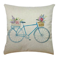 Bicycle Illustration Linen Pillow Cover with English Letters