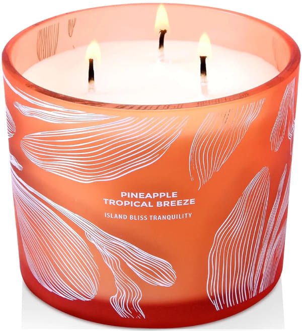Pineapple Tropical Breeze 3 Wick Candle Large - Highly Scented Candle for Home 14.5 oz - Soy Candle - Home Fragrance Candles - Aromatherapy Relaxing Candle - Pineapple Paradise Candle for Men & Women