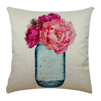 Bicycle Illustration Linen Pillow Cover with English Letters