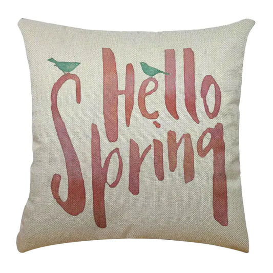 Bicycle Illustration Linen Pillow Cover with English Letters