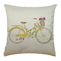 Bicycle Illustration Linen Pillow Cover with English Letters